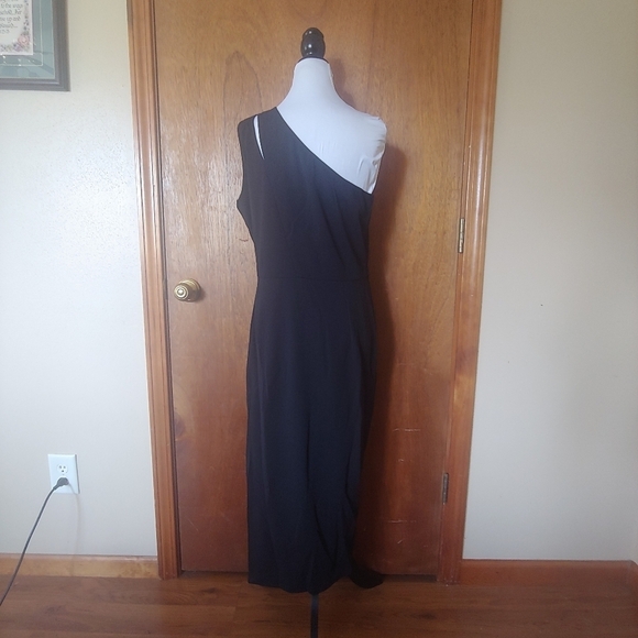NWT Prettygarden Black One Shoulder Ruched Cocktail Formal Knee Midi Dress L - Picture 6 of 15